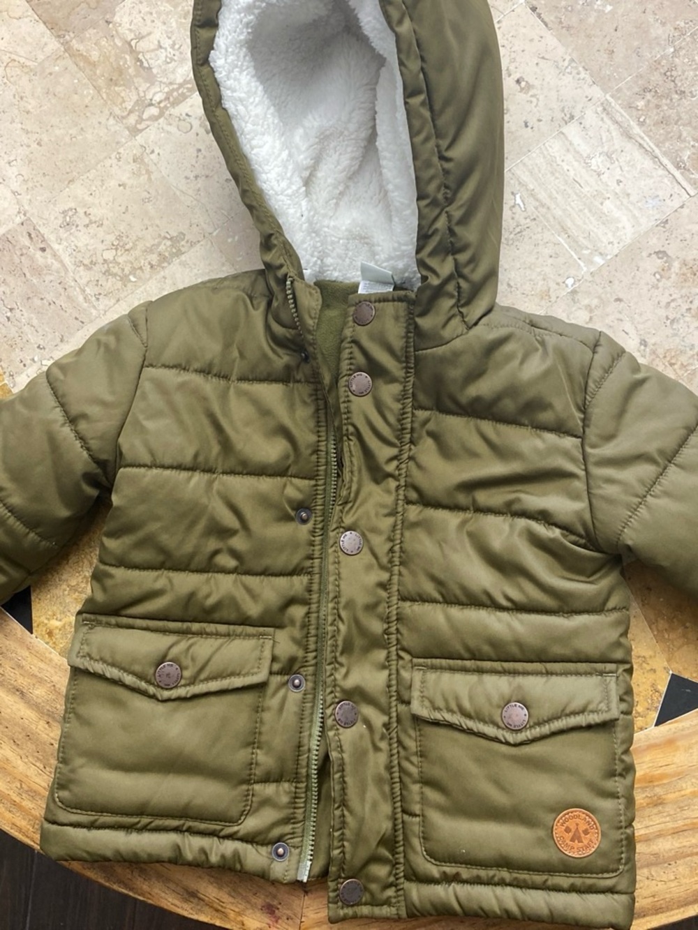Little Me Olive Green Quilted Puffer Jacket with Hood